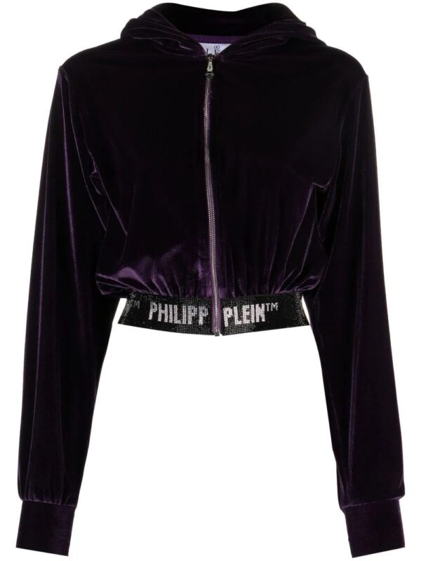 Philipp Plein  logo-embellishment velour hoodie
