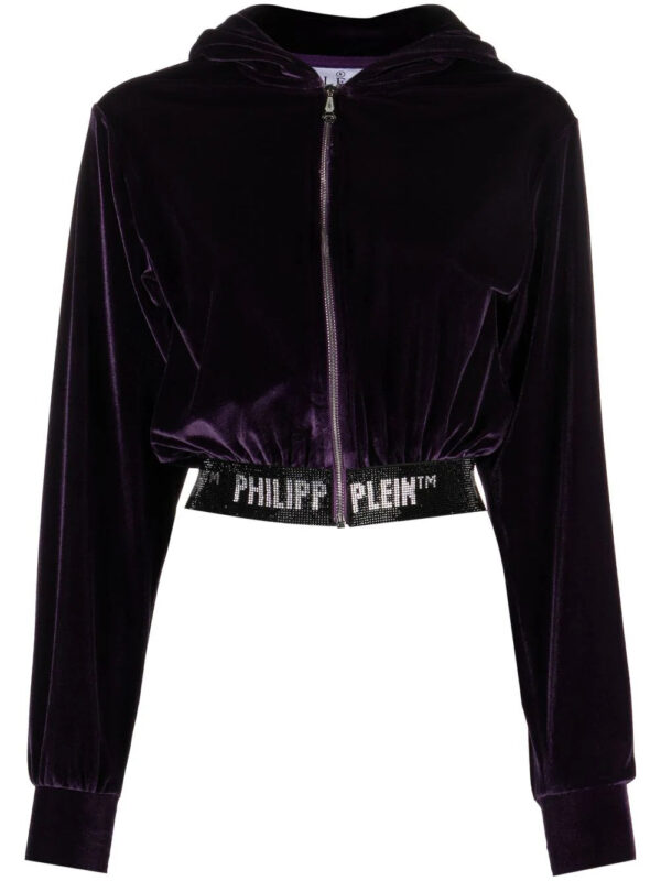 Philipp Plein  logo-embellishment velour hoodie