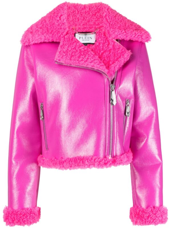 Philipp Plein  faux shearling-trim biker jacket