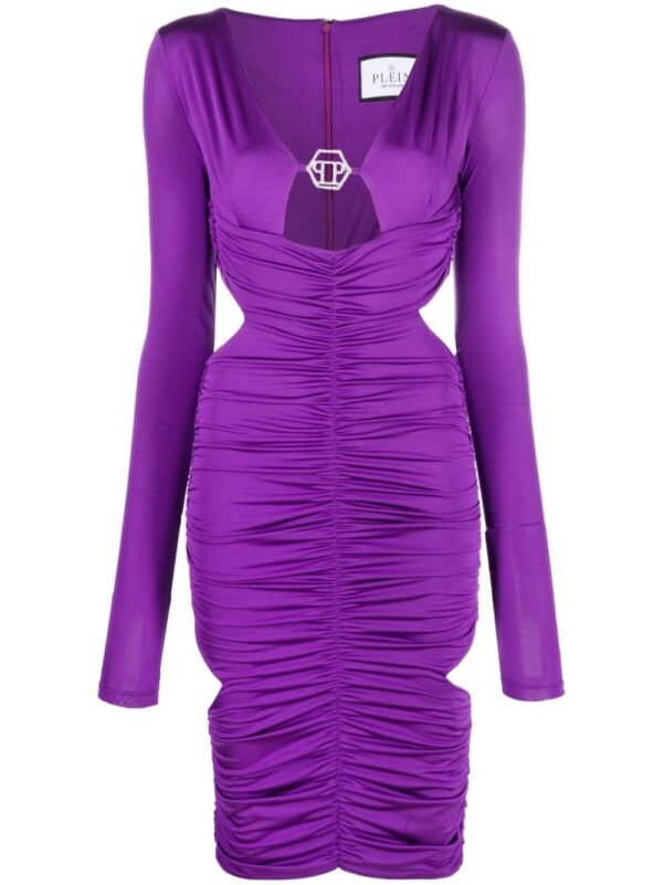 Philipp Plein logo-plaque ruched midi dress