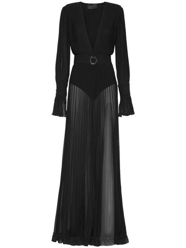 Philipp Plein fully-pleated semi-sheer dress