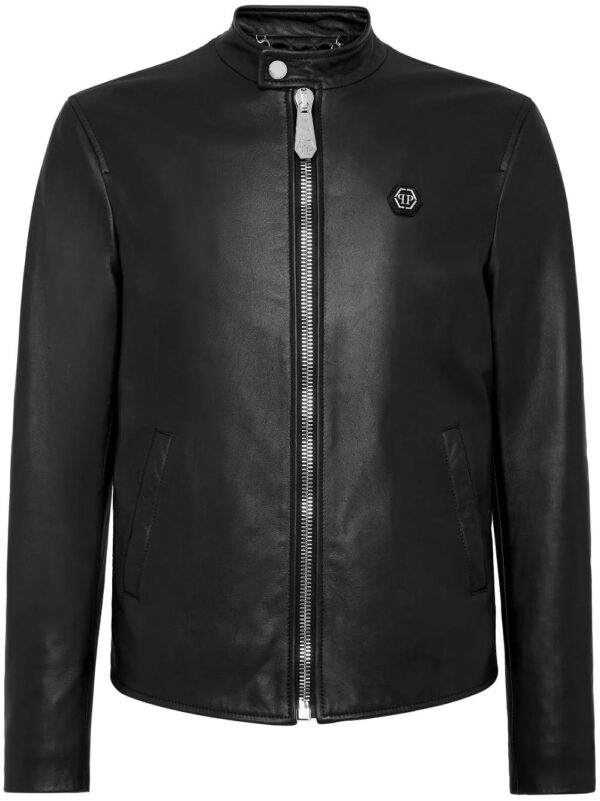 Philipp Plein  logo-patch leather jacket