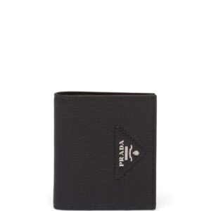 Prada pebbled-texture logo-plaque wallet