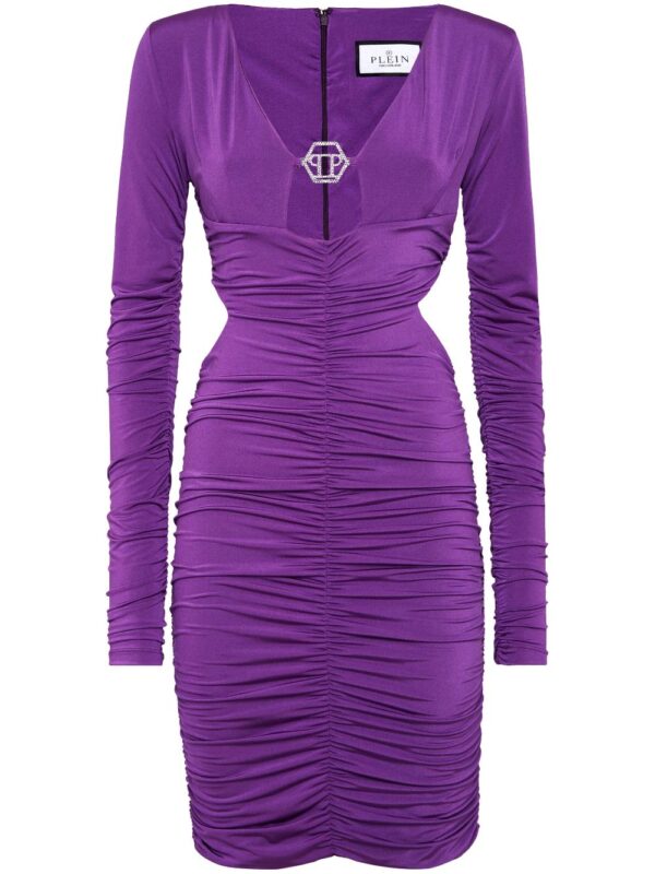 Philipp Plein logo-plaque ruched minidress