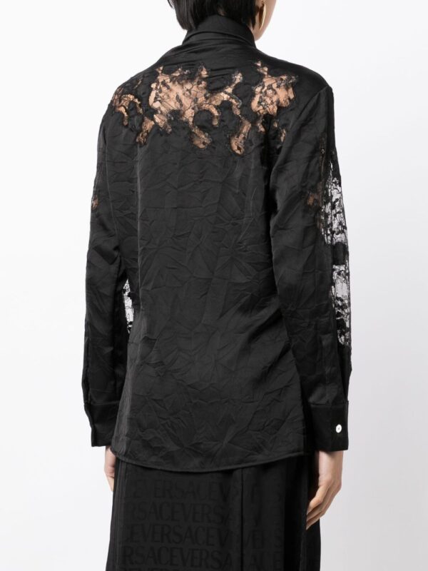 Versace  sheer-lace crinkled satin shirt - Image 4