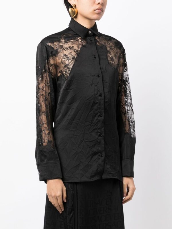 Versace  sheer-lace crinkled satin shirt - Image 3