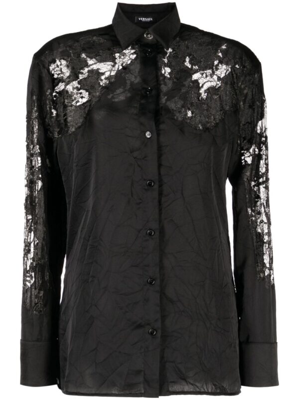 Versace  sheer-lace crinkled satin shirt