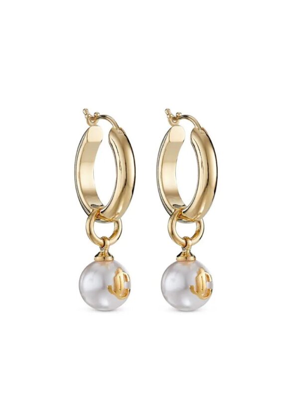 Jimmy Choo  debossed-logo pearl-detail hoops - Image 3