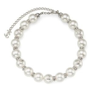 Jimmy Choo  debossed-logo pearl-detail necklace