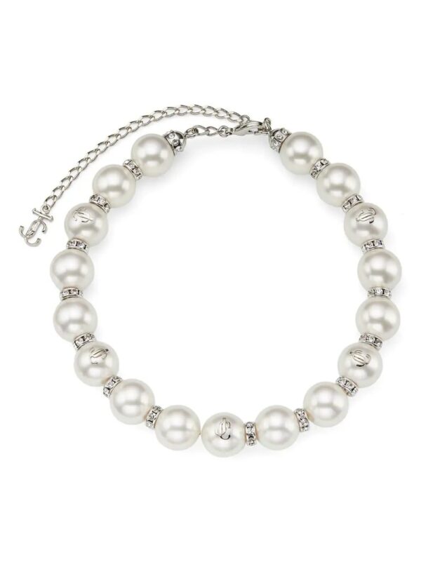 Jimmy Choo  debossed-logo pearl-detail necklace