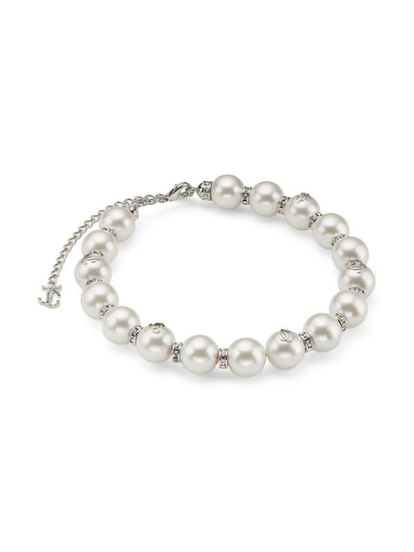 Jimmy Choo  debossed-logo pearl-detail necklace - Image 2