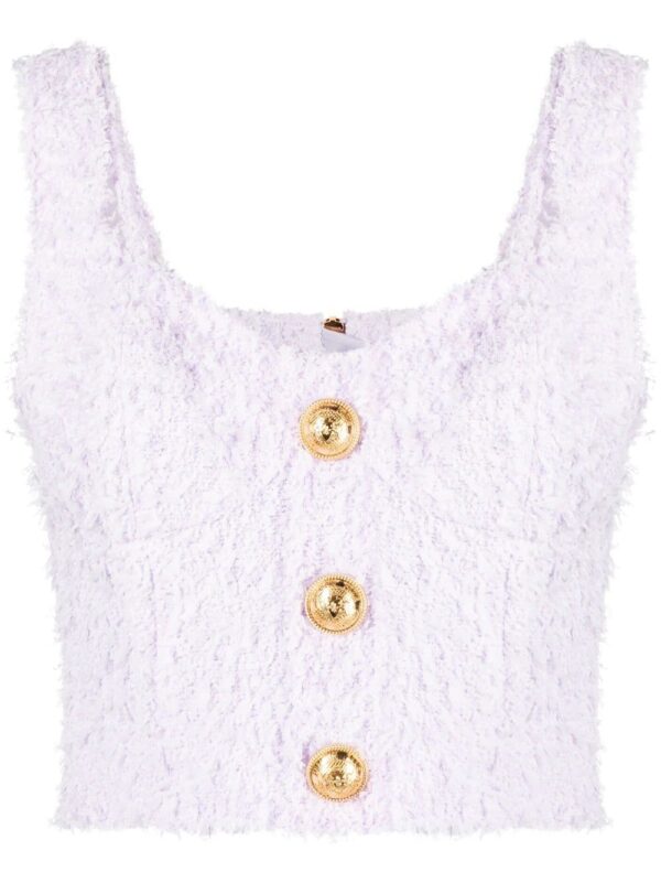 Balmain  embossed-button tweed crop top