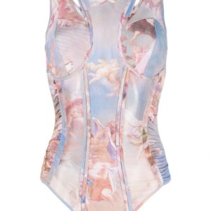 Balmain  Sky-print tulle bodysuit