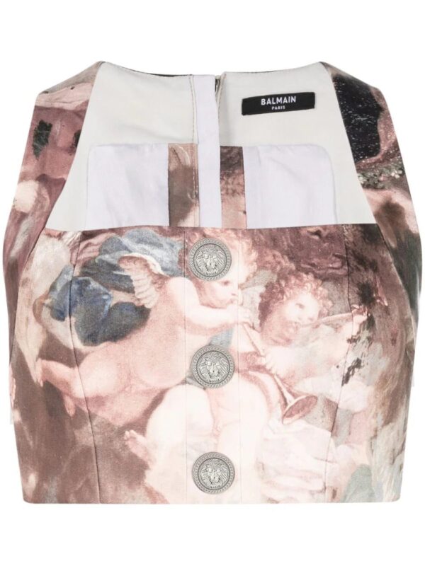 Balmain  Sky-print leather crop top