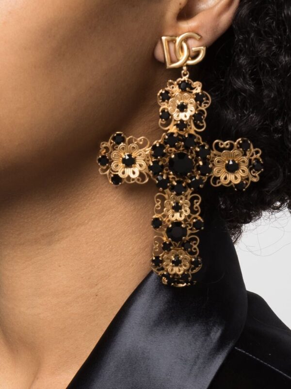 Dolce & Gabbana  rhinestone-embellished cross pendant earrings - Image 2