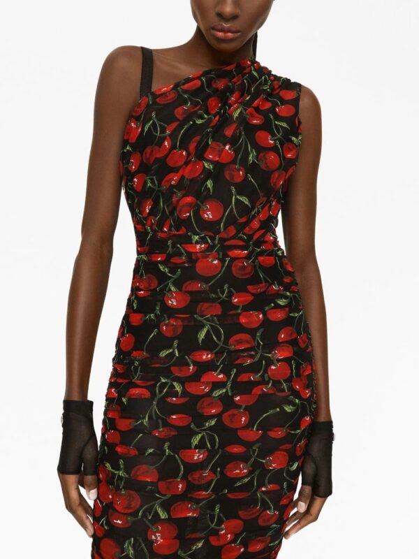 Dolce & Gabbana  cherry-print ruched midi dress - Image 4