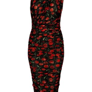 Dolce & Gabbana cherry-print ruched midi dress