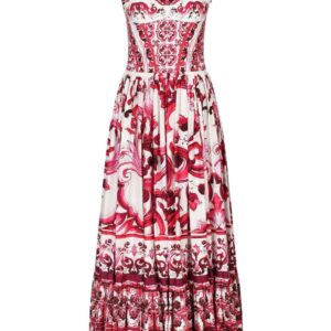 Dolce & Gabbana  Majolica-print cotton bustier dress