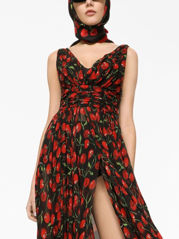 Dolce & Gabbana cherry-print pleated dress - Image 4