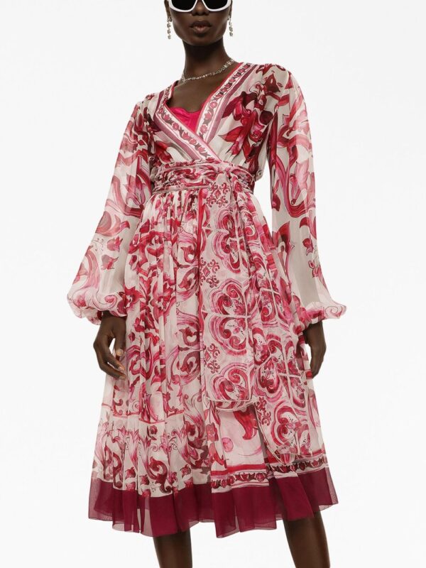 Dolce & Gabbana Majolica-print silk-chiffon dress - Image 5