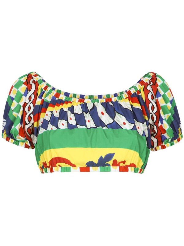 Dolce & Gabbana  mix-print puff-sleeve crop top