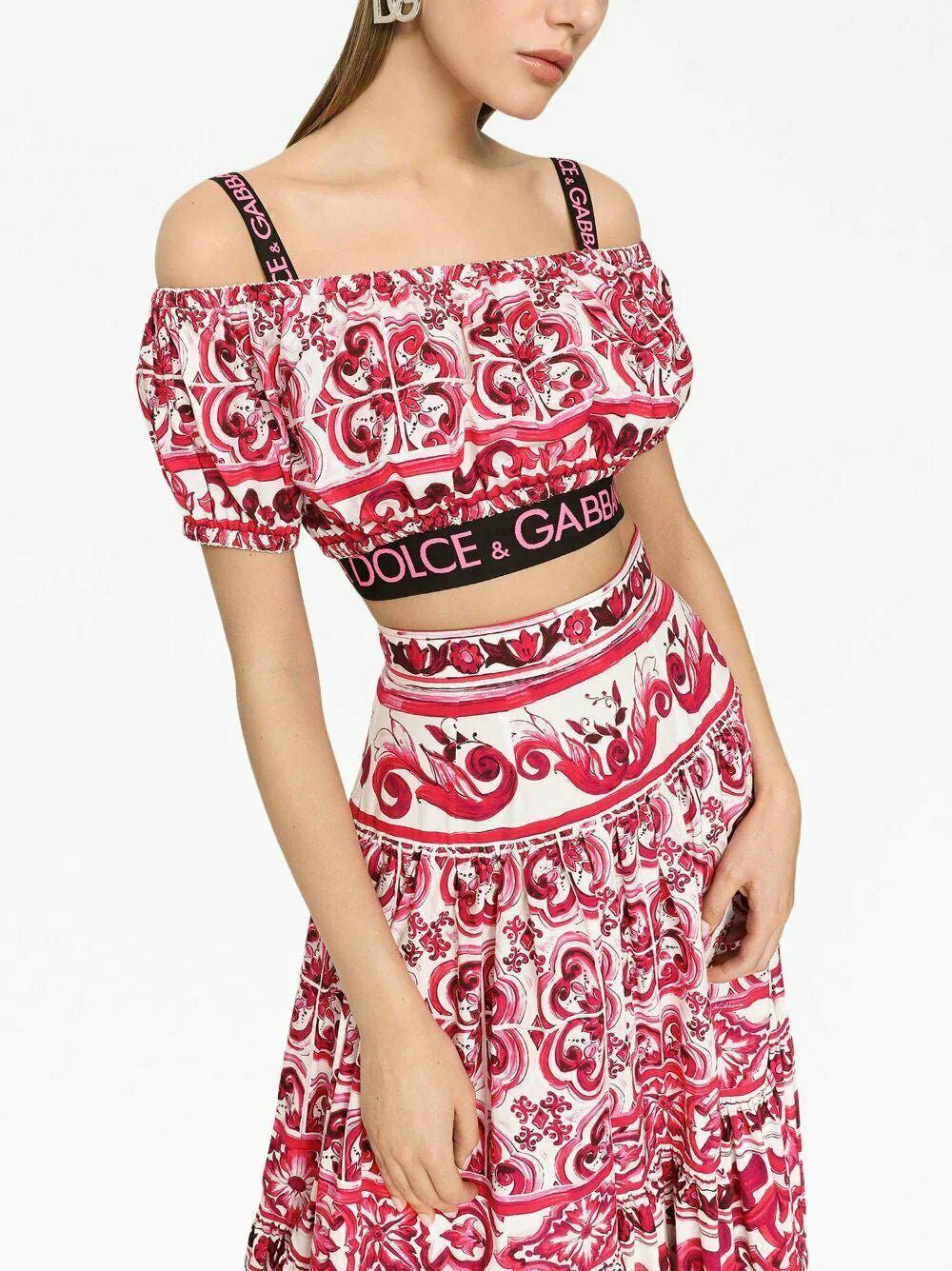 Dolce & Gabbana Majolica-print cotton crop top - Image 4
