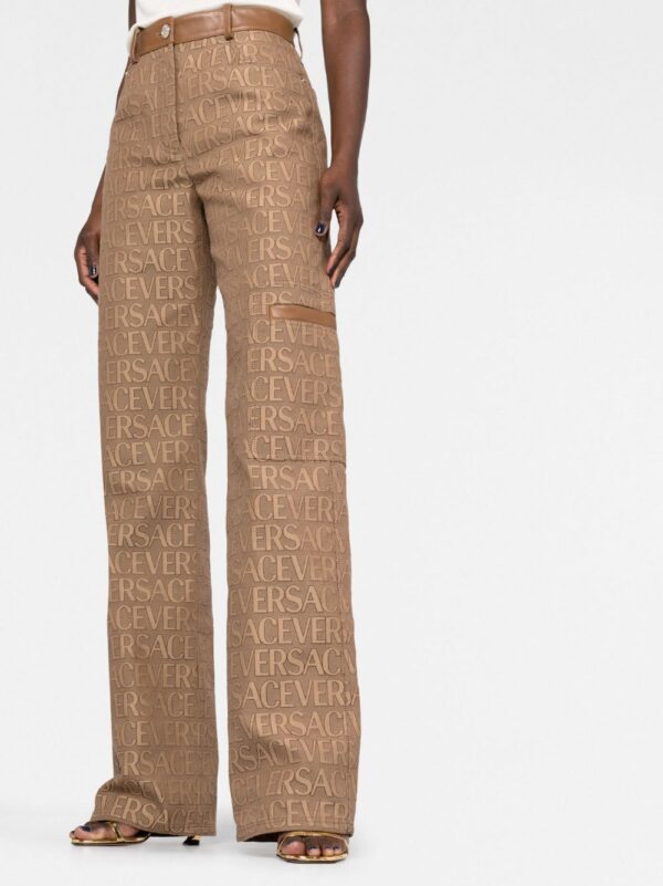 Versace  logo-jacquard straight-leg trousers - Image 3