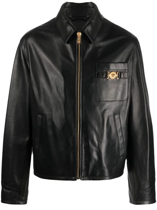 Versace  Medusa logo-plaque leather jacket