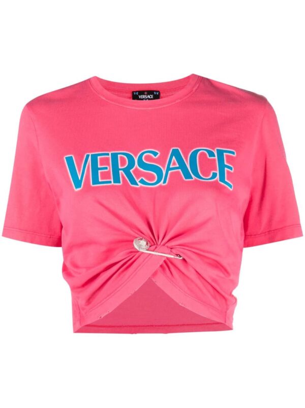 Versace  safety pin-embellished cropped T-shirt