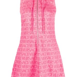 Versace x Dua Lipa Allover logo-embossed hooded dress