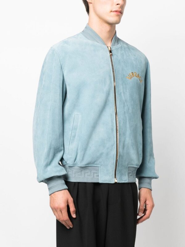 Versace  logo-embroidered suede bomber jacket - Image 3