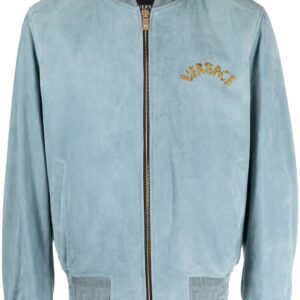 Versace  logo-embroidered suede bomber jacket