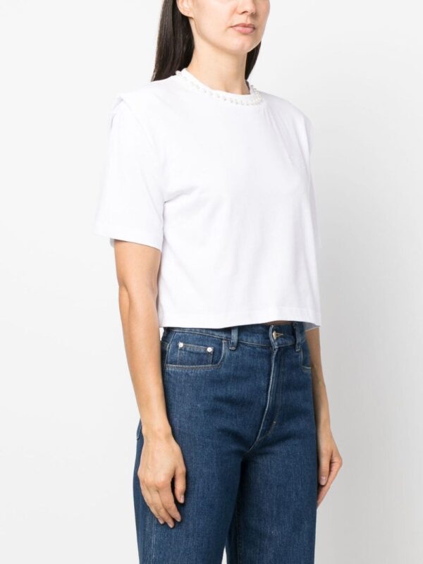 Karl Lagerfeld  faux-pearl-embellished padded T-shirt - Image 3