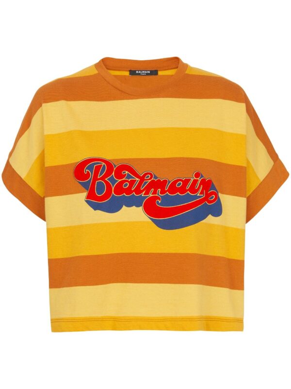 Balmain  logo-print striped cropped T-shirt