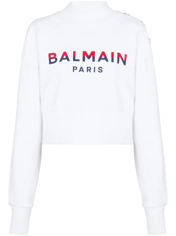 Balmain  3-Buttons logo-print cotton sweatshirt