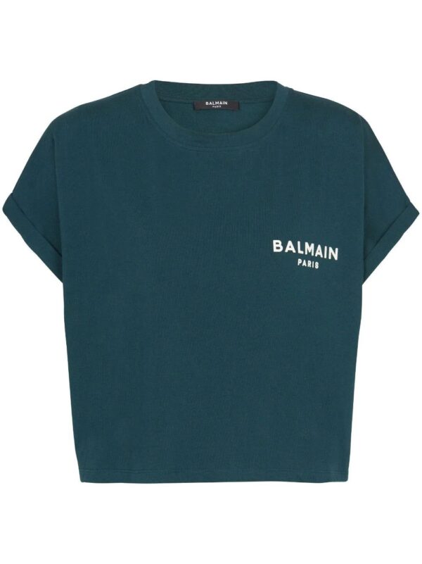 Balmain  flocked-logo cropped T-shirt