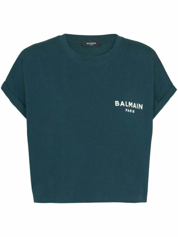 Balmain  flocked-logo cropped T-shirt