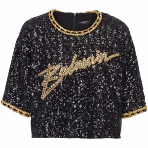 Balmain  logo-embroidery sequin top