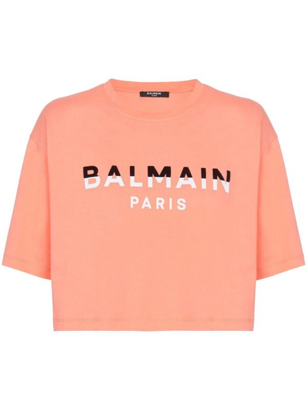 Balmain  flocked-logo cropped T-shirt