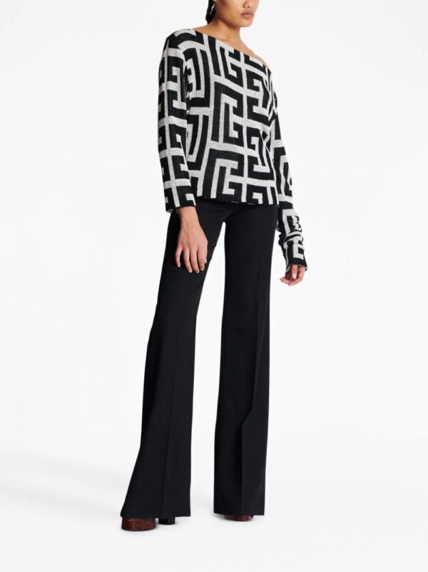 Balmain  monogram-jacquard off-shoulder jersey - Image 3