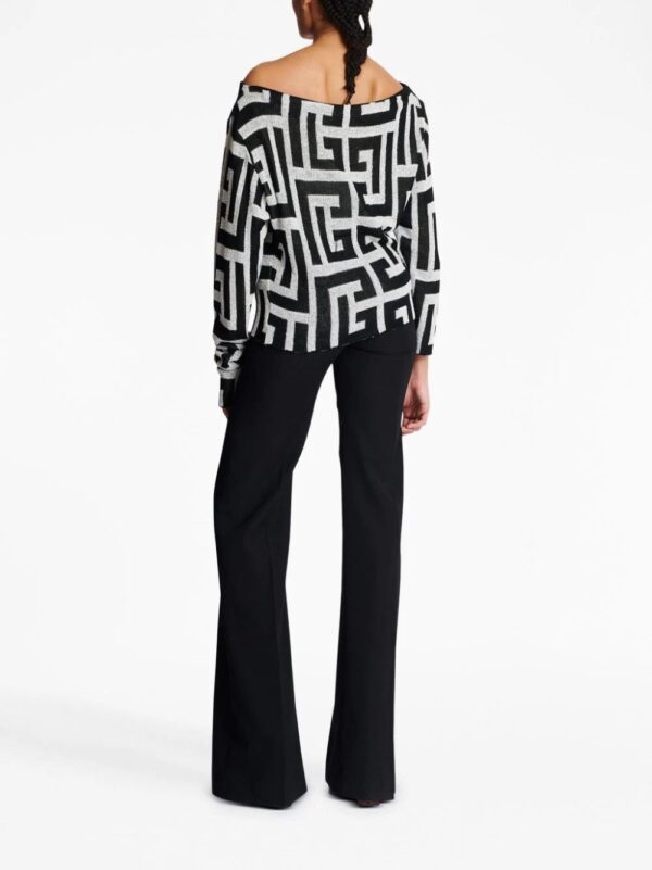 Balmain  monogram-jacquard off-shoulder jersey - Image 4
