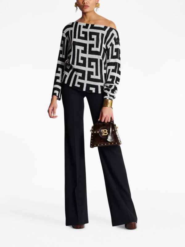 Balmain  monogram-jacquard off-shoulder jersey - Image 2
