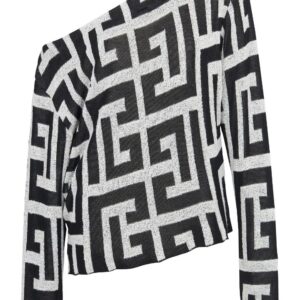 Balmain monogram-jacquard off-shoulder jersey