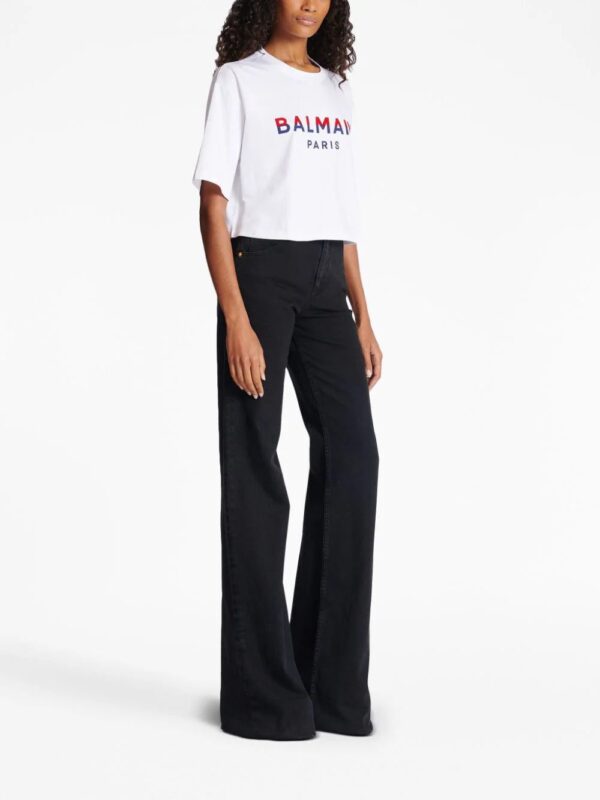 Balmain  flocked-logo cropped organic-cotton T-shirt - Image 3