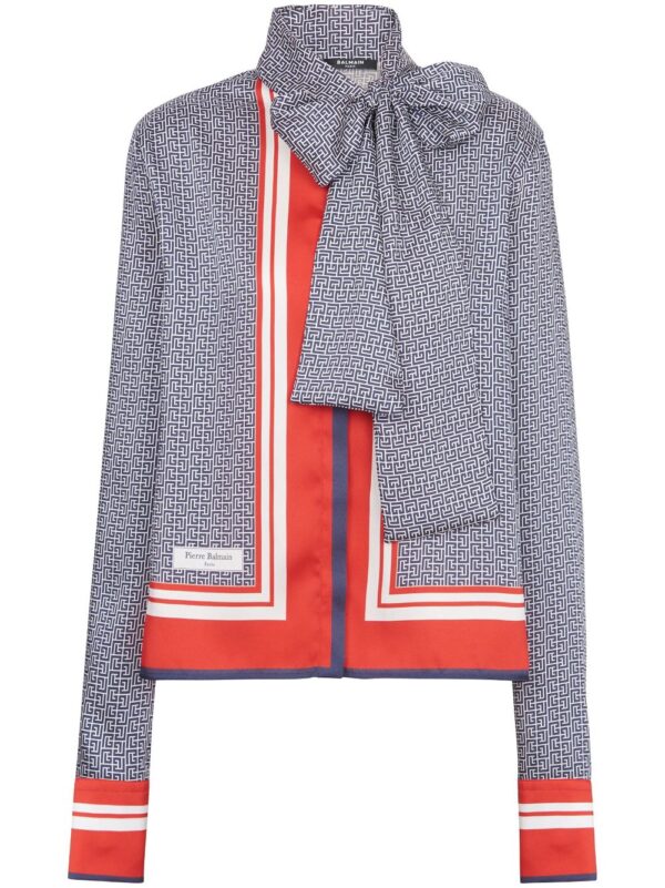 Balmain  pussy-bow monogram-printed shirt