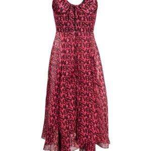 Versace  logo-print asymmetric-hem silk dress