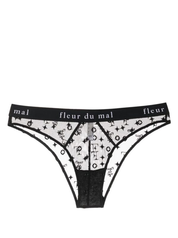 Fleur Du Mal  Cheeky monogram-embroidered sheer briefs