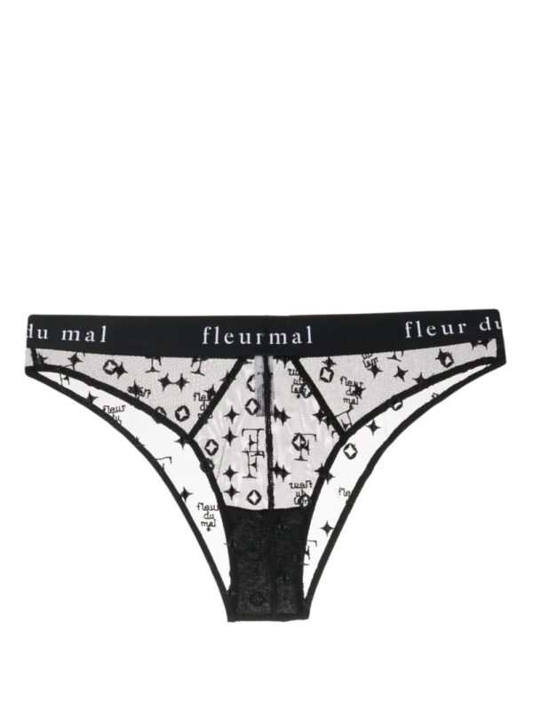 Fleur Du Mal  Cheeky monogram-embroidered sheer briefs - Image 2