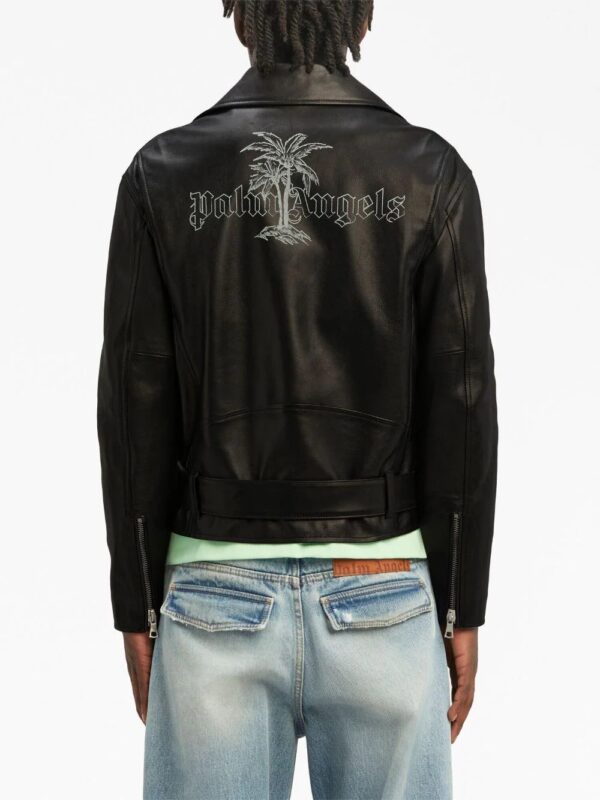 Palm Angels  logo-print biker leather jacket - Image 4