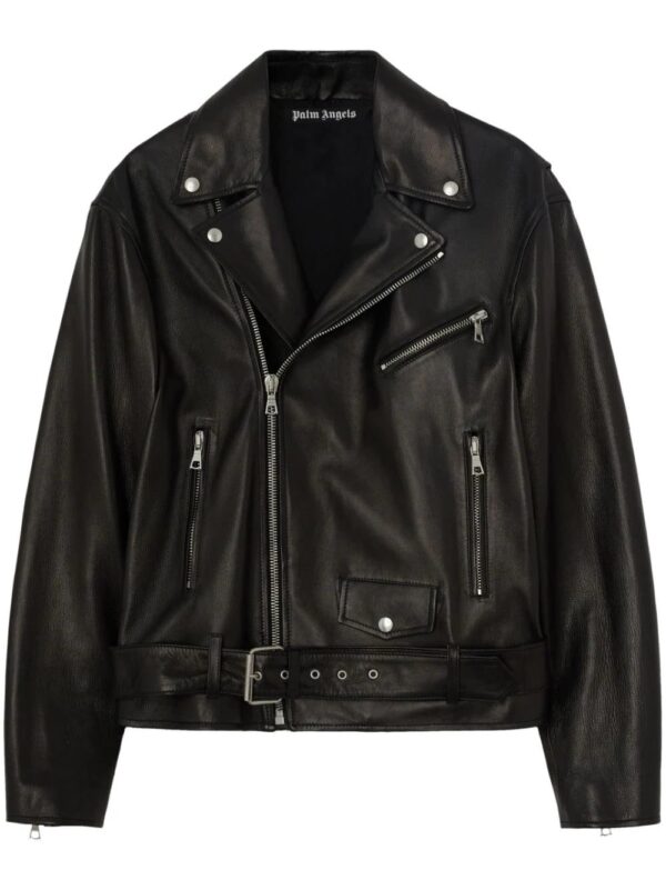 Palm Angels  logo-print biker leather jacket